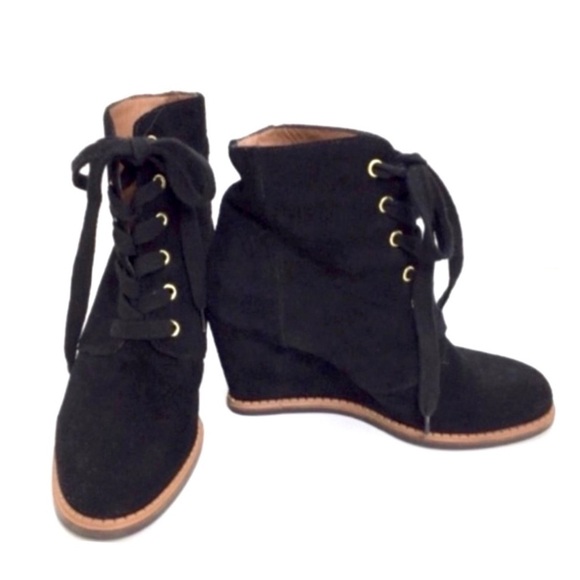 Kate Spade Suede Lace up Ankle Wedge Boot in Black - Picture 2 of 7